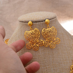 18K Plated Jewelry Set with Pendant Necklace & Dangle Earrings