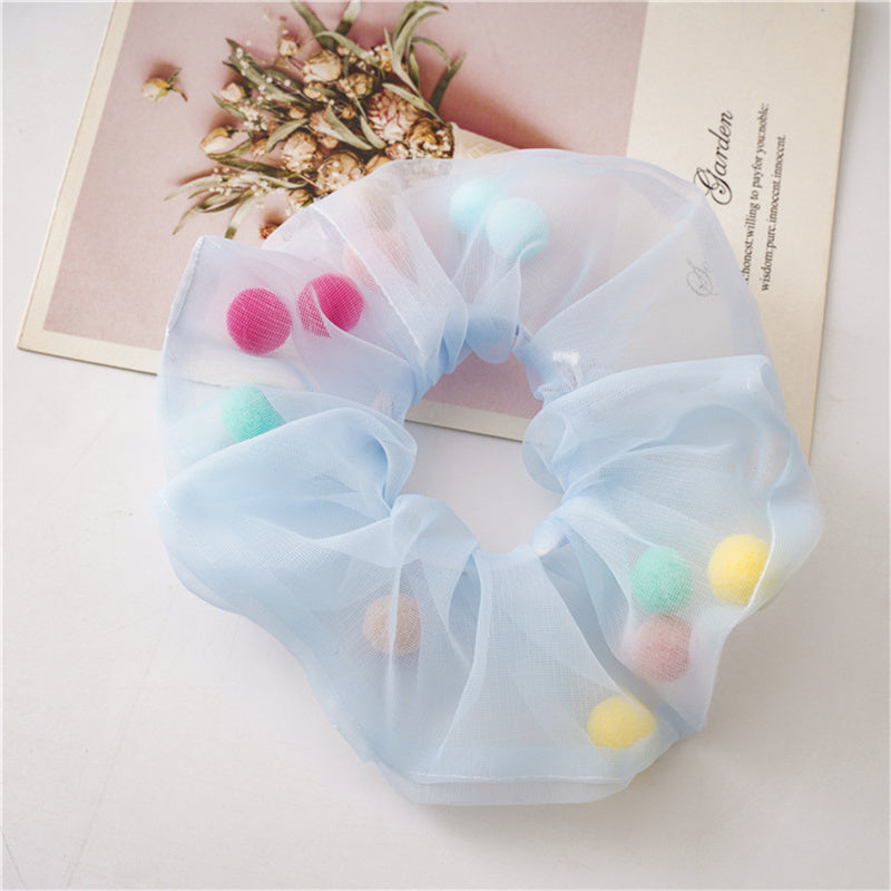 Colorful Pom Pom Mesh Hair Scrunchies Hair Bobbles Elastics