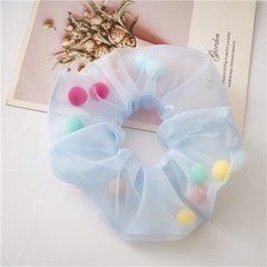 Colorful Pom Pom Mesh Hair Scrunchies Hair Bobbles Elastics