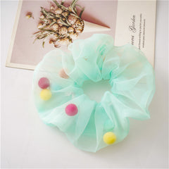 Colorful Pom Pom Mesh Hair Scrunchies Hair Bobbles Elastics