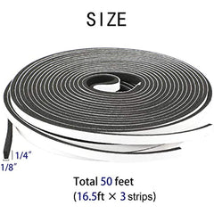 Foam Tape Weather Stripping 3 Strips 50ft Long
