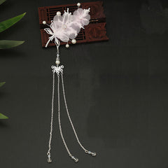 Flower & Tassel Hair Pin Rhinestone Clip Decorative Headwear