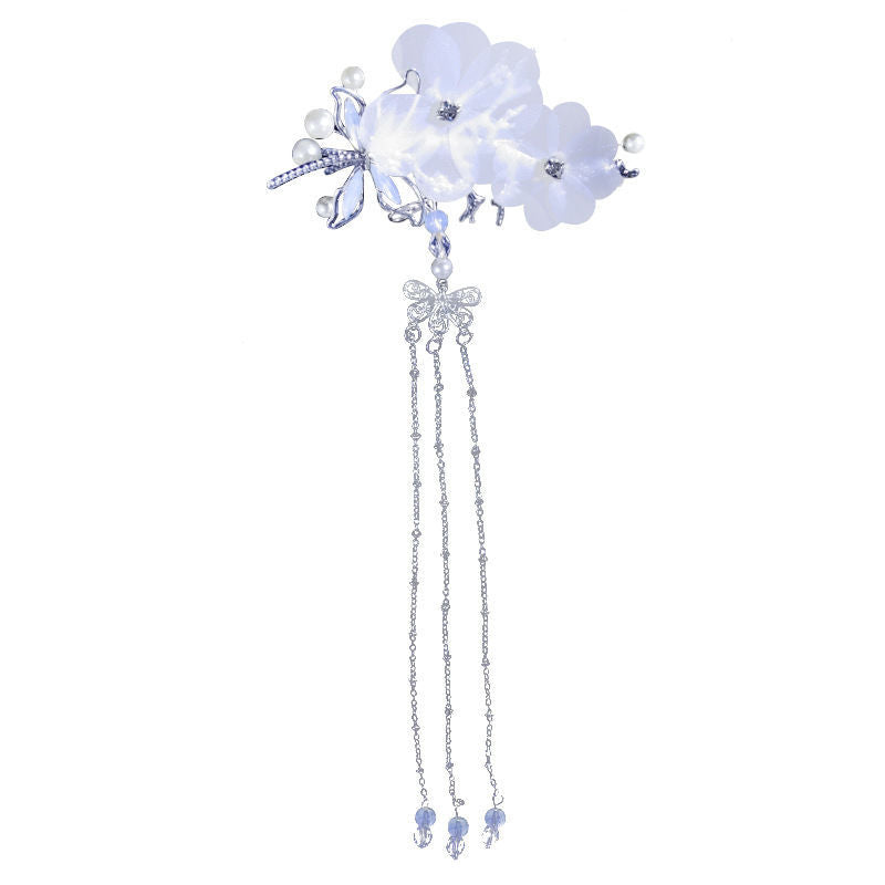 Flower & Tassel Hair Pin Rhinestone Clip Decorative Headwear