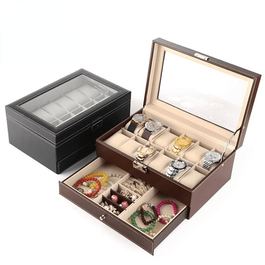 12 Bit Double Layer Jewelry Box Watch Box Earring Bracelet PU Leather Storage