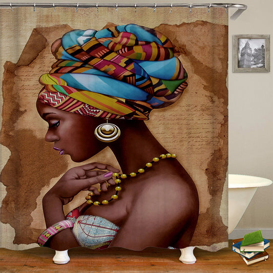 Cartoon Africa Girl Shower Curtain Set Bathroom Decor