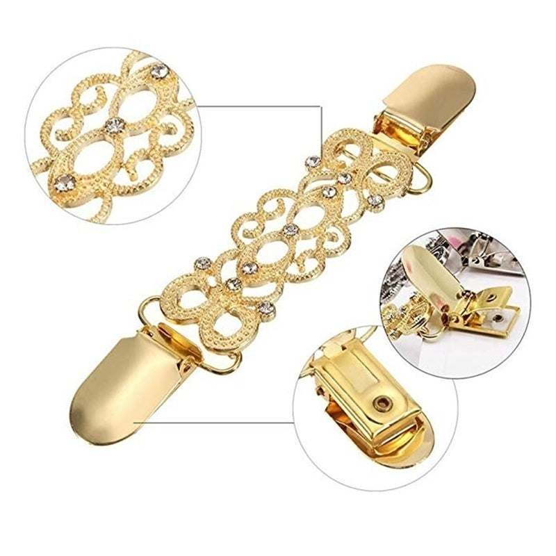 Vintage Sweater Shawl Clip Metal Brooch Flower Pattern Dress Cardigan