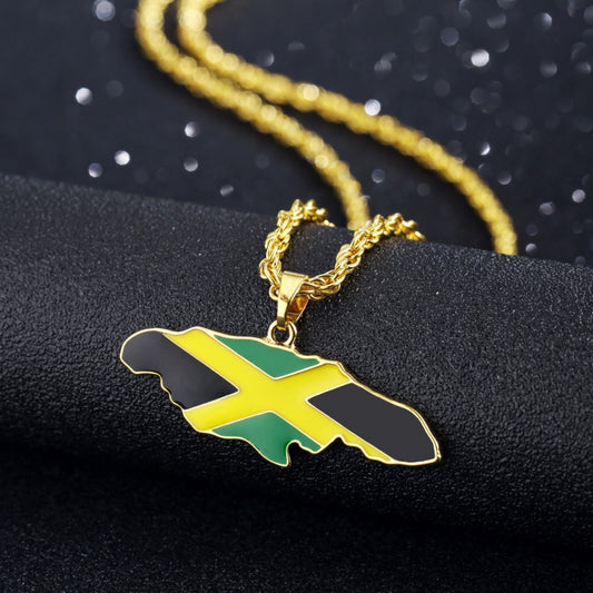 Jamaica Map Pattern Pendant Necklace Hip Hop Drip Oil Necklace