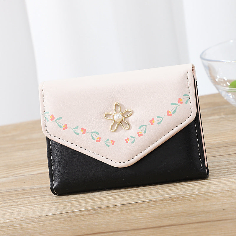 Girls PU Leather Coin Purse Wallet With Flower Decor Sweet Holiday Party Gift