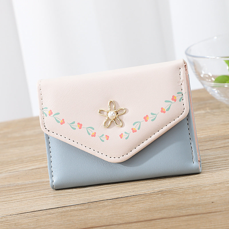 Girls PU Leather Coin Purse Wallet With Flower Decor Sweet Holiday Party Gift