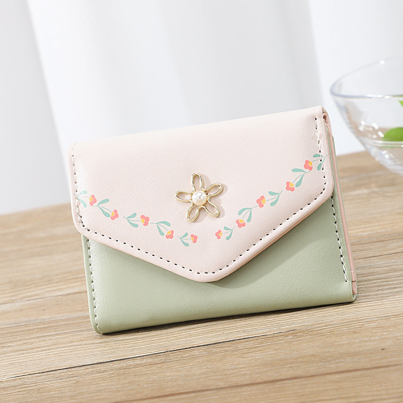 Girls PU Leather Coin Purse Wallet With Flower Decor Sweet Holiday Party Gift