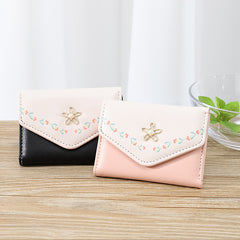 Girls PU Leather Coin Purse Wallet With Flower Decor Sweet Holiday Party Gift