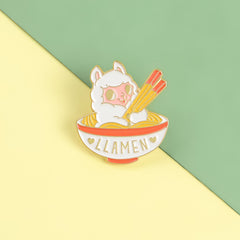 Cute Lamb Eating Ramen Brooch Pin