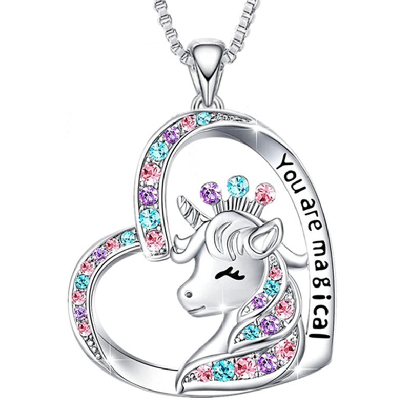 Girl Magical Lucky Unicorn Necklace Earrings Set Kids Accessories