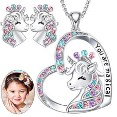 Girl Magical Lucky Unicorn Necklace Earrings Set Kids Accessories