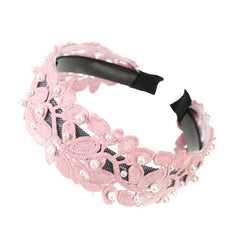 Faux Pearl Leaf Lace Headband Hair Hoop Hair Accessories Women Girls