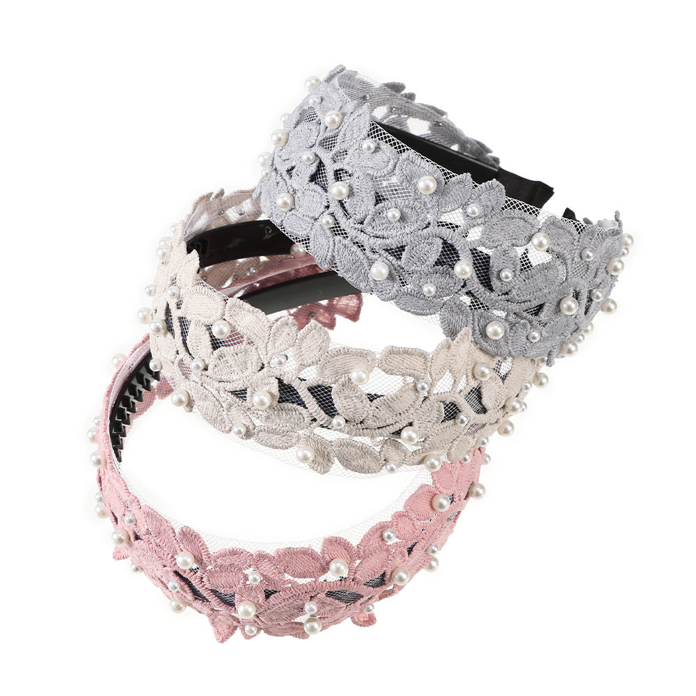 Faux Pearl Leaf Lace Headband Hair Hoop Hair Accessories Women Girls