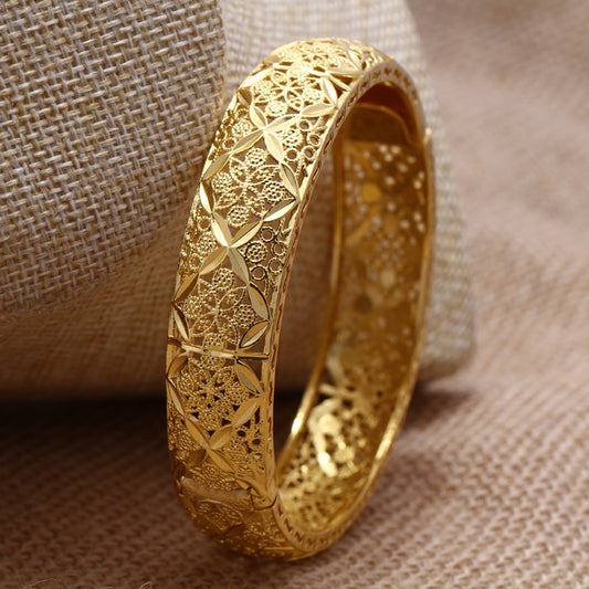 18K Plated Copper Bangle Bracelet Hollow Out Pattern Ramadan Decor