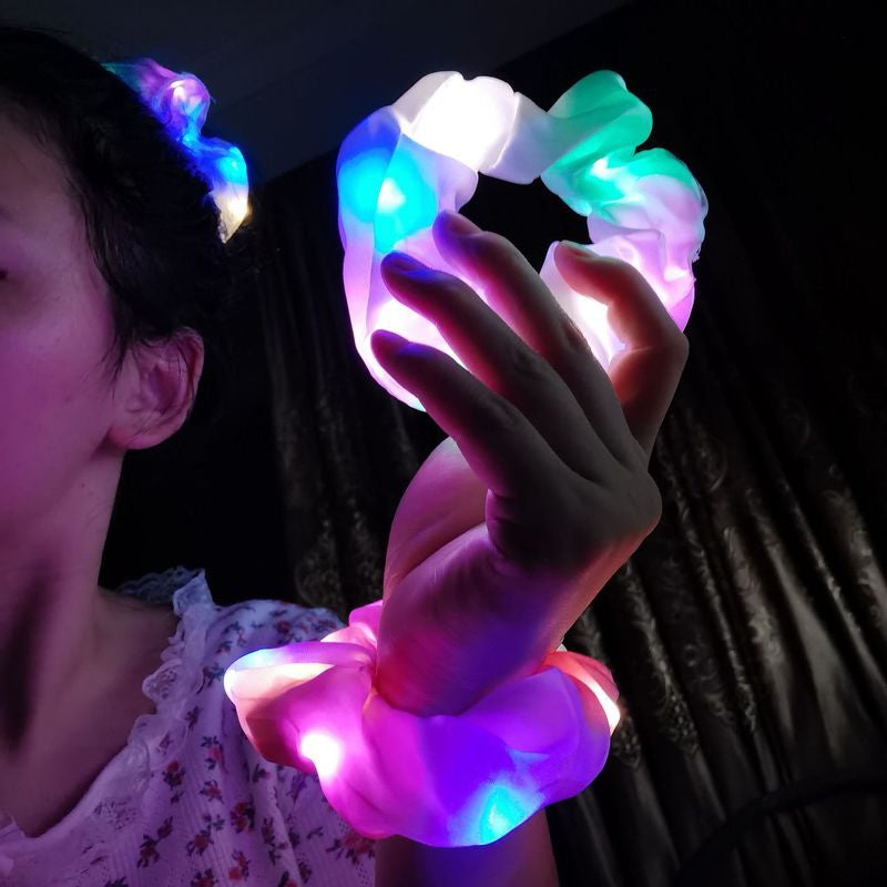 Glow in the Dark LED Hair Scrunchy Ponytail Holder