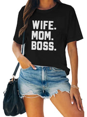 Letter Wife Mom T-Shirt Short Sleeve Crew Neck Tee