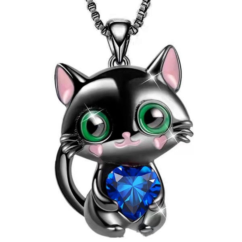 Heart Cat Pendant Necklace for Girls