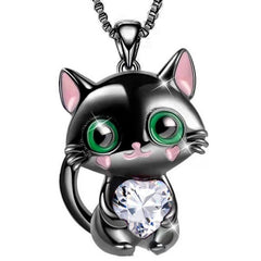 Heart Cat Pendant Necklace for Girls
