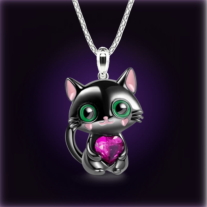 Heart Cat Pendant Necklace for Girls