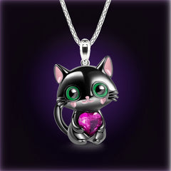 Heart Cat Pendant Necklace for Girls