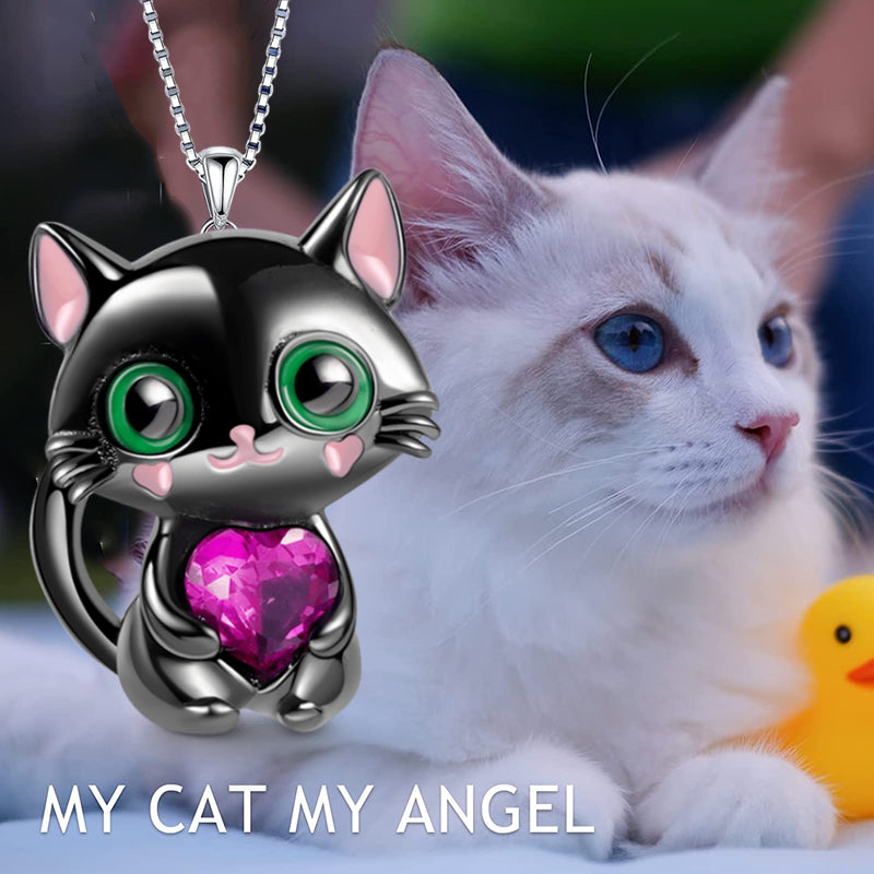 Heart Cat Pendant Necklace for Girls