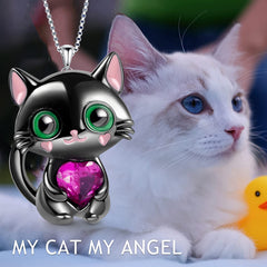 Heart Cat Pendant Necklace for Girls