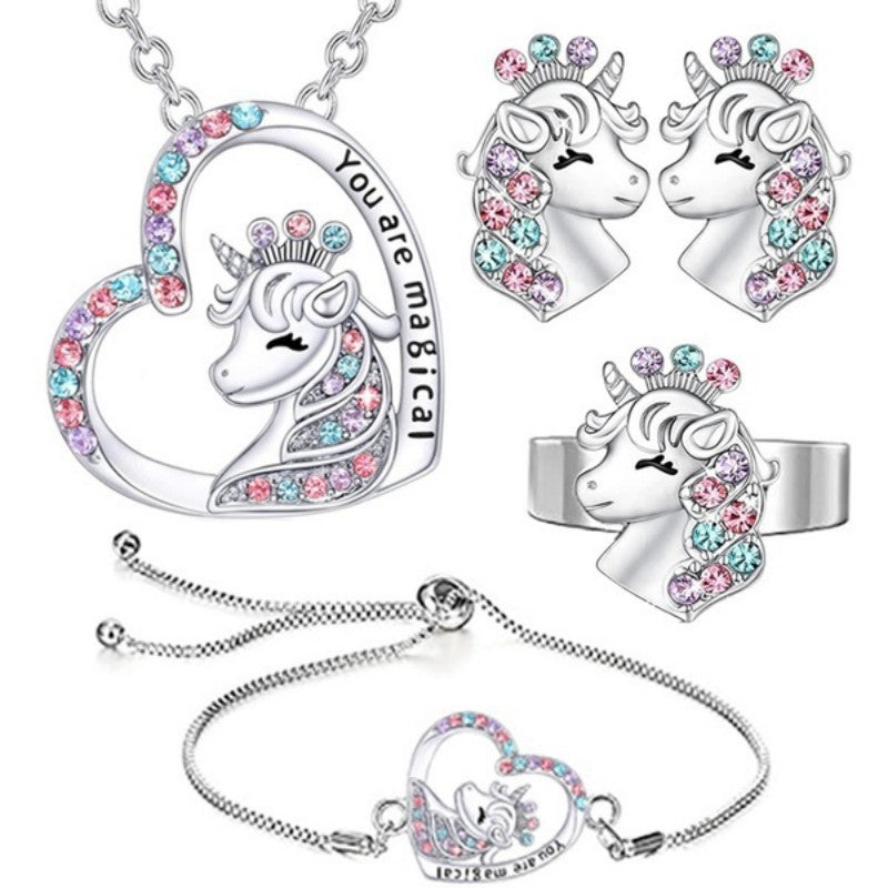 Unicorn Heart Pendant Set for Girls