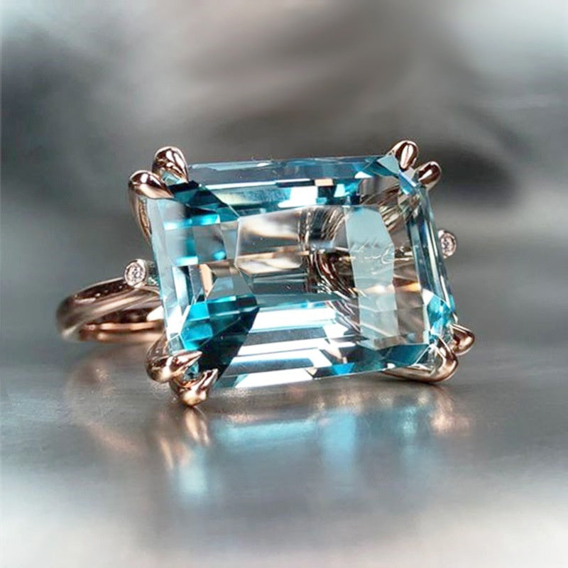 Aquamarine Sapphire Stone Ring for Women Wedding Party Jewelry Gift