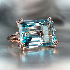 Aquamarine Sapphire Stone Ring for Women Wedding Party Jewelry Gift