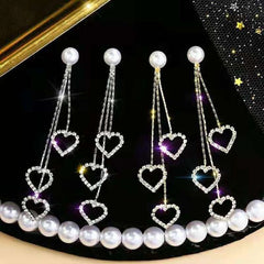 Heart Shaped Pearl Tassel Earrings Lucky Party Jewelry