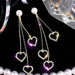 Heart Shaped Pearl Tassel Earrings Lucky Party Jewelry