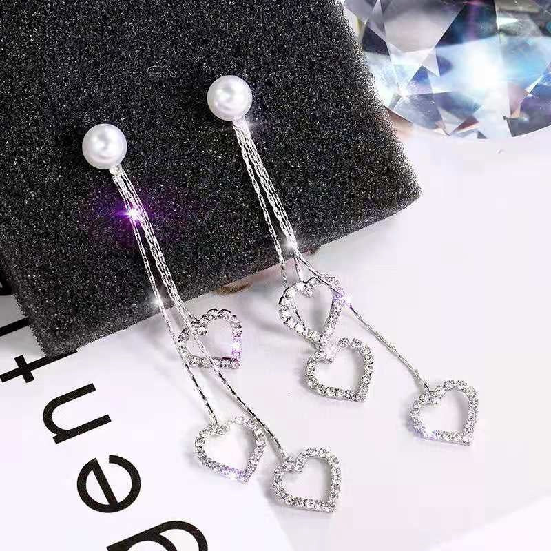 Heart Shaped Pearl Tassel Earrings Lucky Party Jewelry