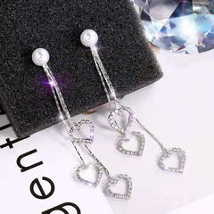 Heart Shaped Pearl Tassel Earrings Lucky Party Jewelry