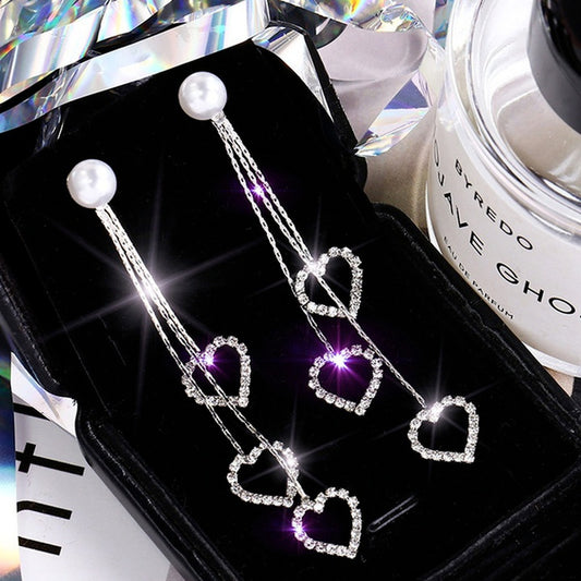 Heart Shaped Pearl Tassel Earrings Lucky Party Jewelry