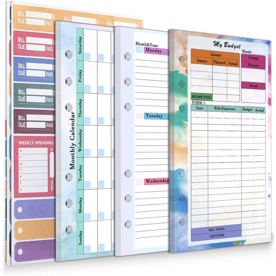 82pcs A6 Budget Page Replacement Core 6 Hole Loose leaf Weekly Monthly Plan