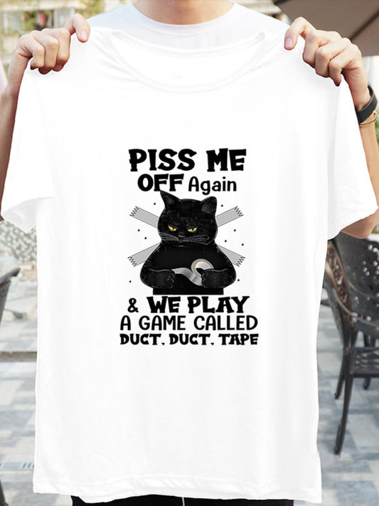Fatty Cat Tee & Letter Print T-shirt Crew Neck Short Sleeve Top Women's Summer