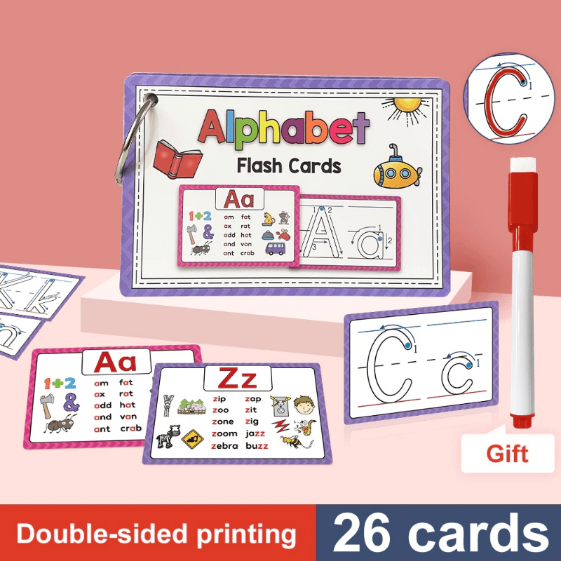 Alphabet Phonics CVC Words Learn Flash Cards With Reusable Pen Educational Toys