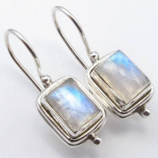 Moonstone Sapphire Drop Earrings Bridal Jewelry