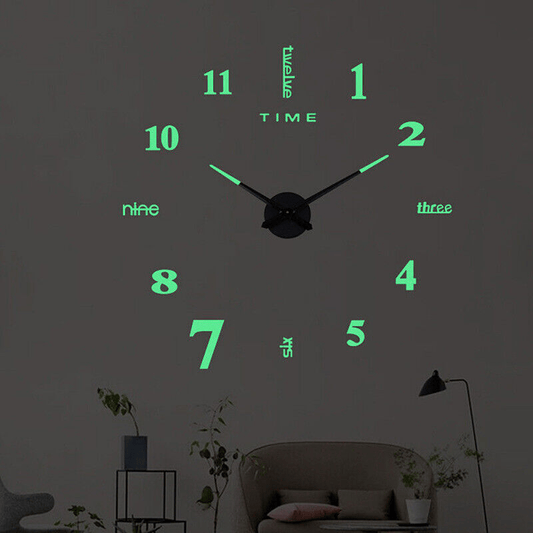 Large Frameless Wall Clock Sticker for Room Kitchen Glass Decoration DIY Scene