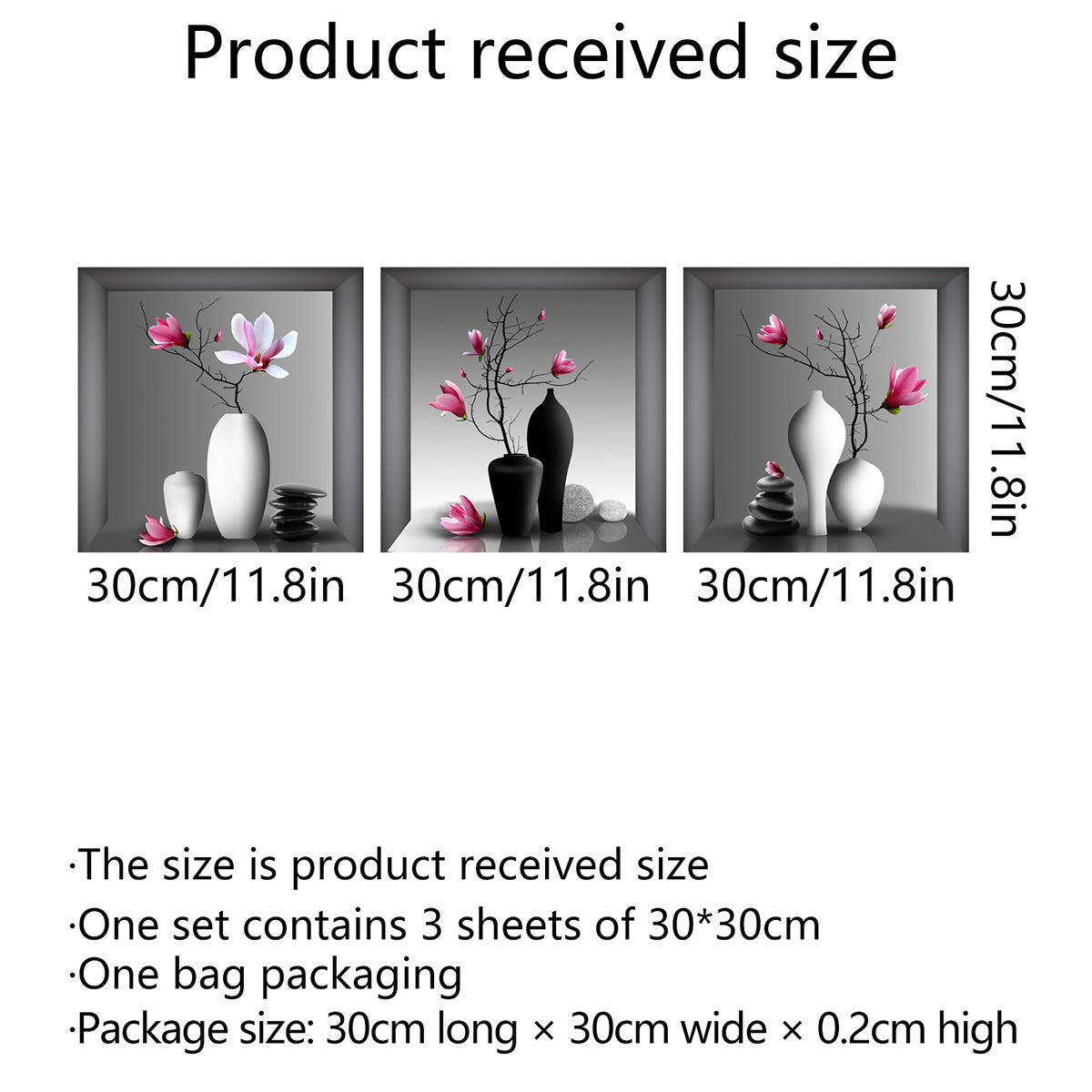 3pcs Flowers And Vases Wall Stickers Self adhesive Decoration