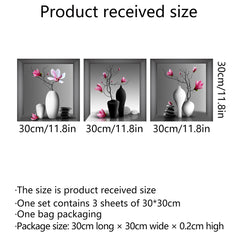 3pcs Flowers And Vases Wall Stickers Self adhesive Decoration