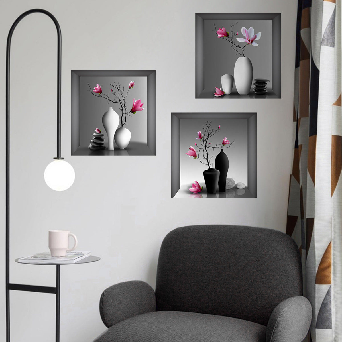 3pcs Flowers And Vases Wall Stickers Self adhesive Decoration