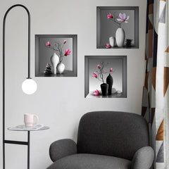 3pcs Flowers And Vases Wall Stickers Self adhesive Decoration