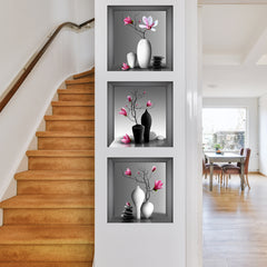 3pcs Flowers And Vases Wall Stickers Self adhesive Decoration
