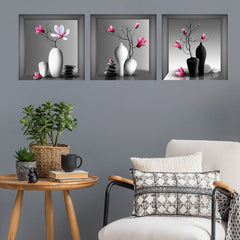 3pcs Flowers And Vases Wall Stickers Self adhesive Decoration