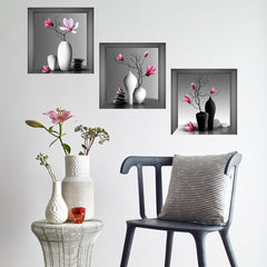 3pcs Flowers And Vases Wall Stickers Self adhesive Decoration