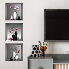 3pcs Flowers And Vases Wall Stickers Self adhesive Decoration